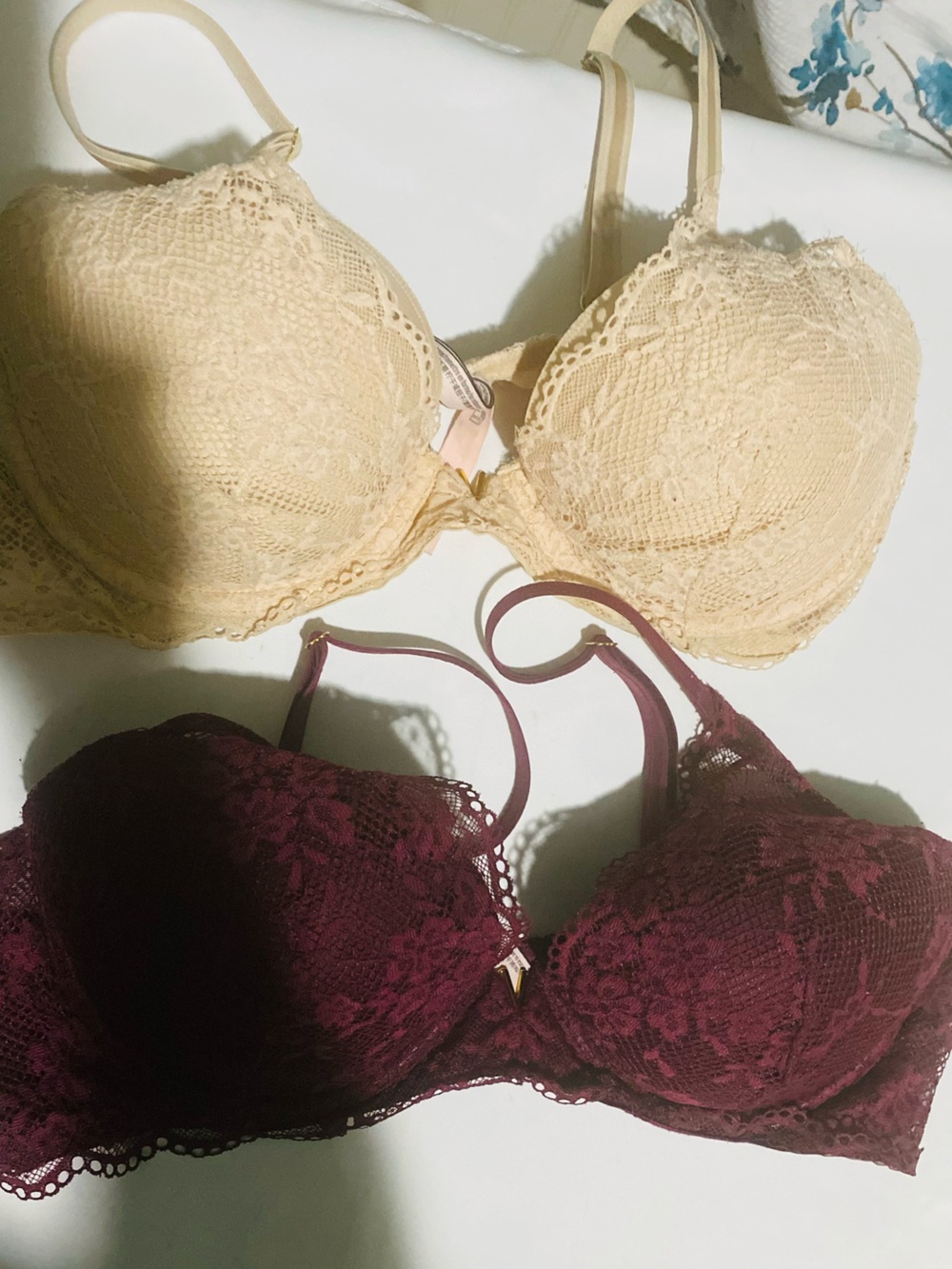 PINK Victoria's Secret Lace Push-Up Bras in Burgundy and Cream